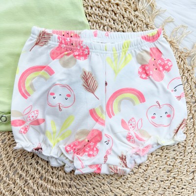 Conj. Body a Beautiful Day, Bucket e Short Frutinhas - Verde e Off White